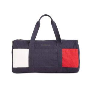 Tommy Hilfiger Duffle Bag Colorblock Navy Red White Canvas Gym Travel Weekender